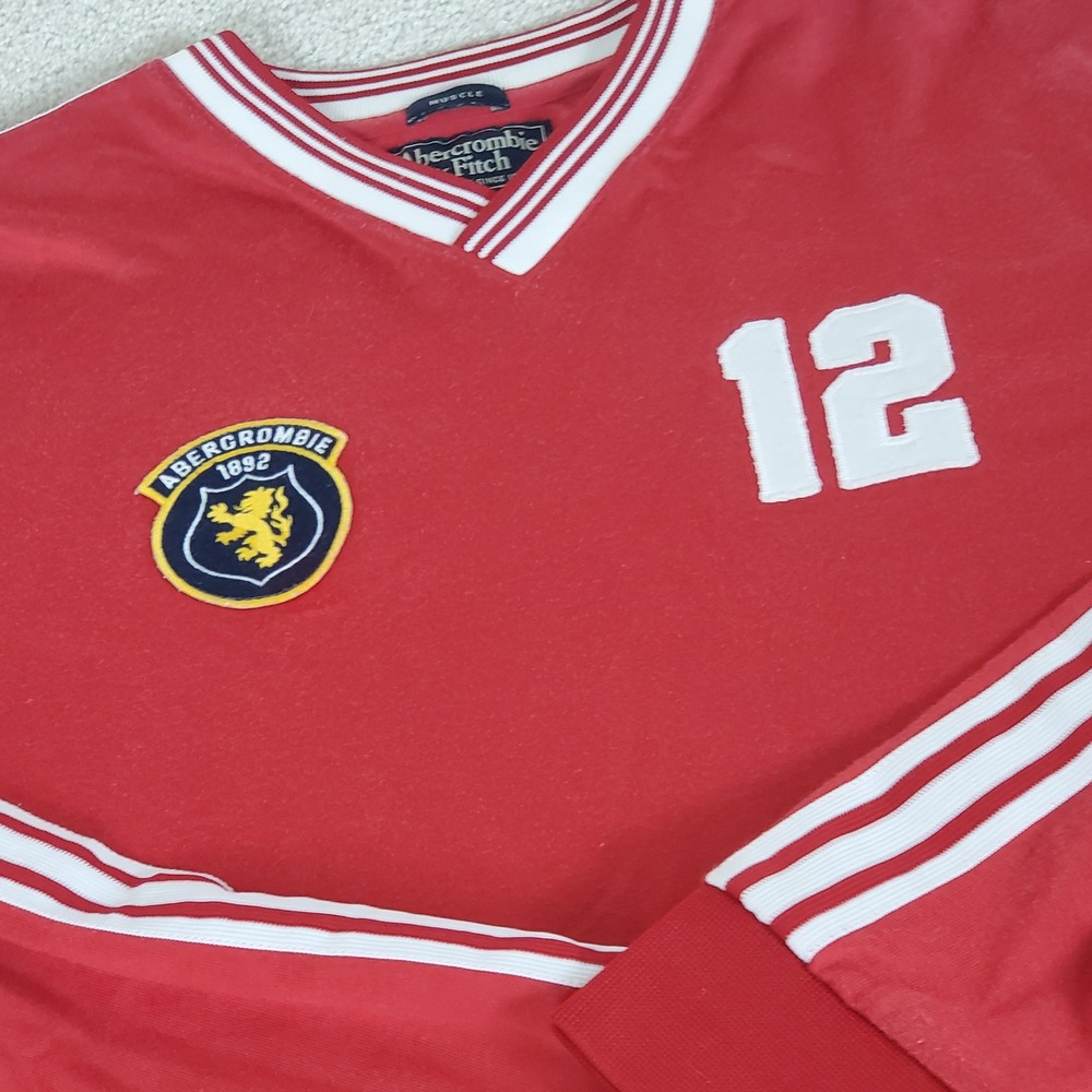 Vintage Abercrombie & Fitch Jersey Shirt Men's XL Red Long Sleeve V-Neck